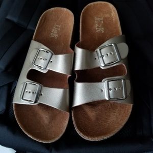 Gold Double Buckle Sandals Slippers Brand New